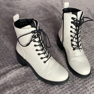 MIA - white chunky heel lace up combat boots